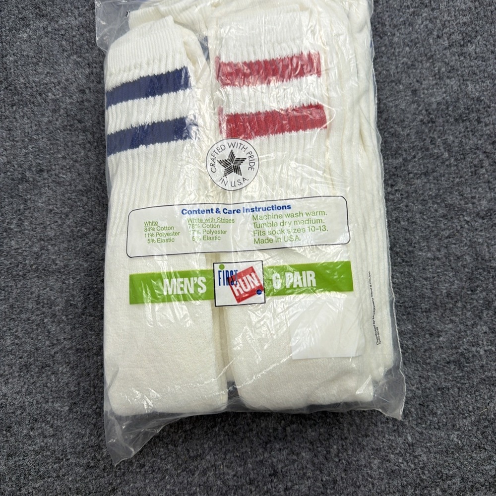 Vtg FIRST RUN Men's Striped Crew Socks - 6 Pairs - Montgomery Ward Size 10-13 - Picture 3 of 4
